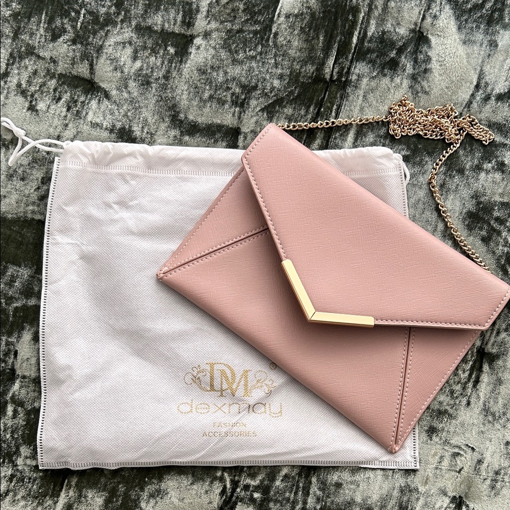 Dex Pink Envelope Clutch with Gold Accent